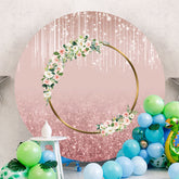 Aperturee - Pink Glitter Round Girls Floral Birthday Backdrop